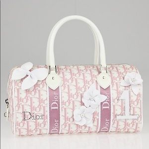 Christian Dior Pink Logo Canvas Boston Bag
